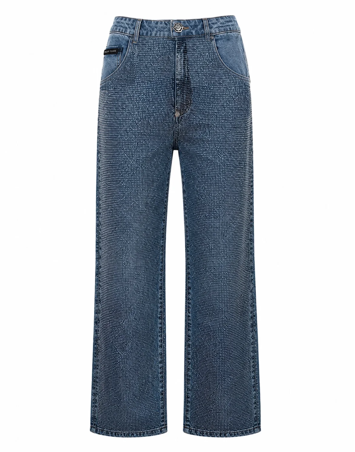 Straight Fit Jeans Full Crystal Strass, цвет: Синий