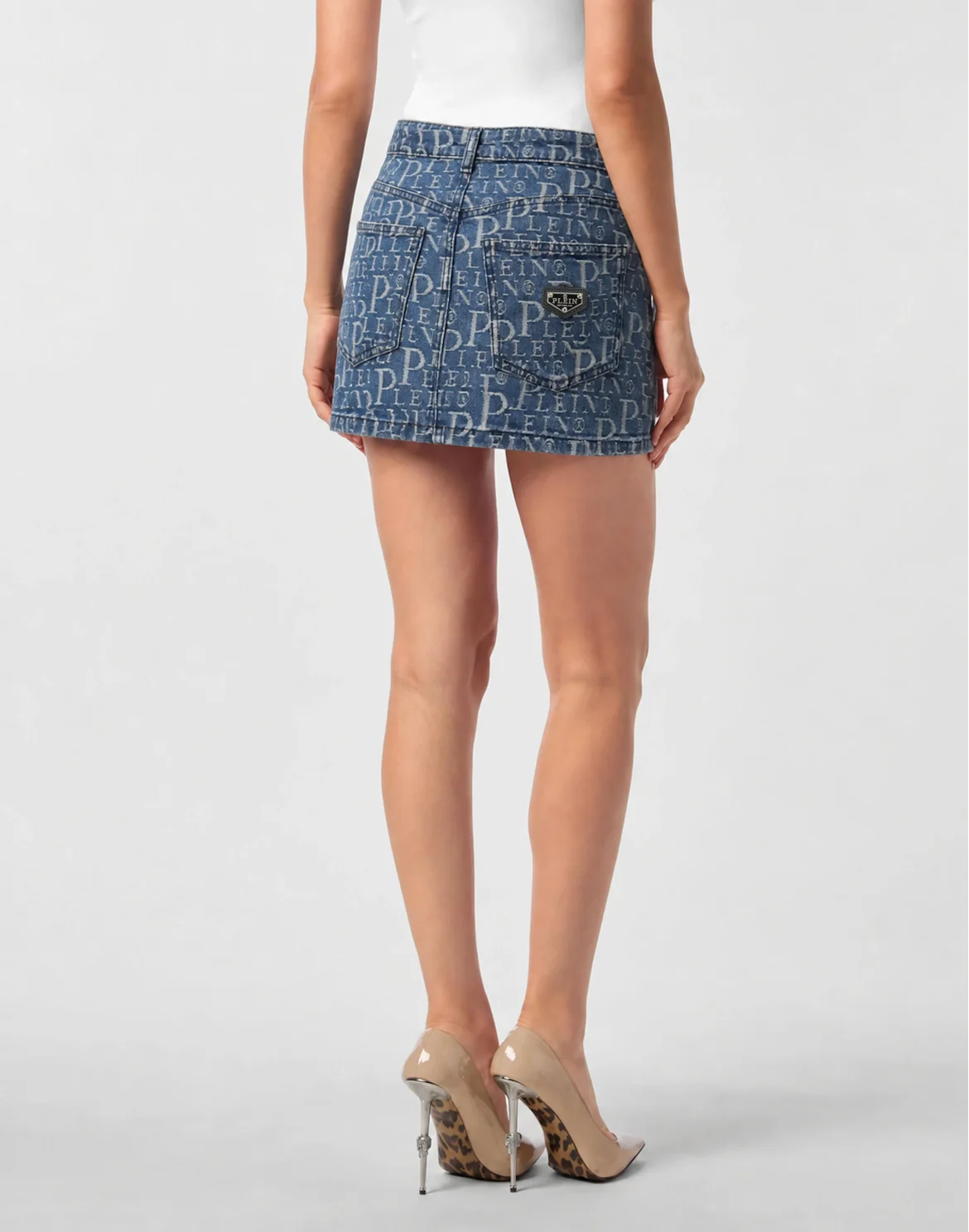 Denim Mini Skirt Diagonal Logo Laser, цвет: Синий