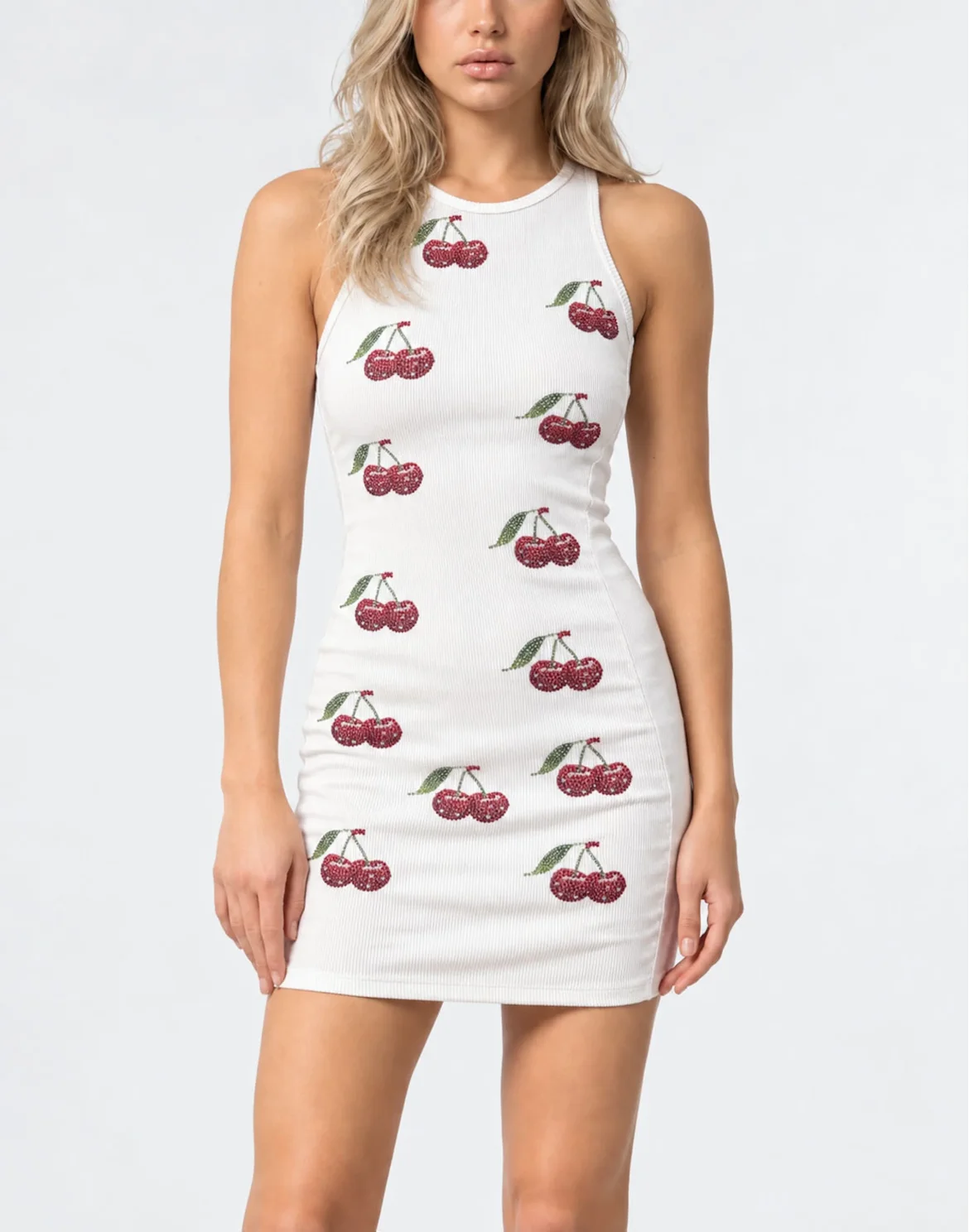 Cherries Rib Mini Dress, цвет: Белый