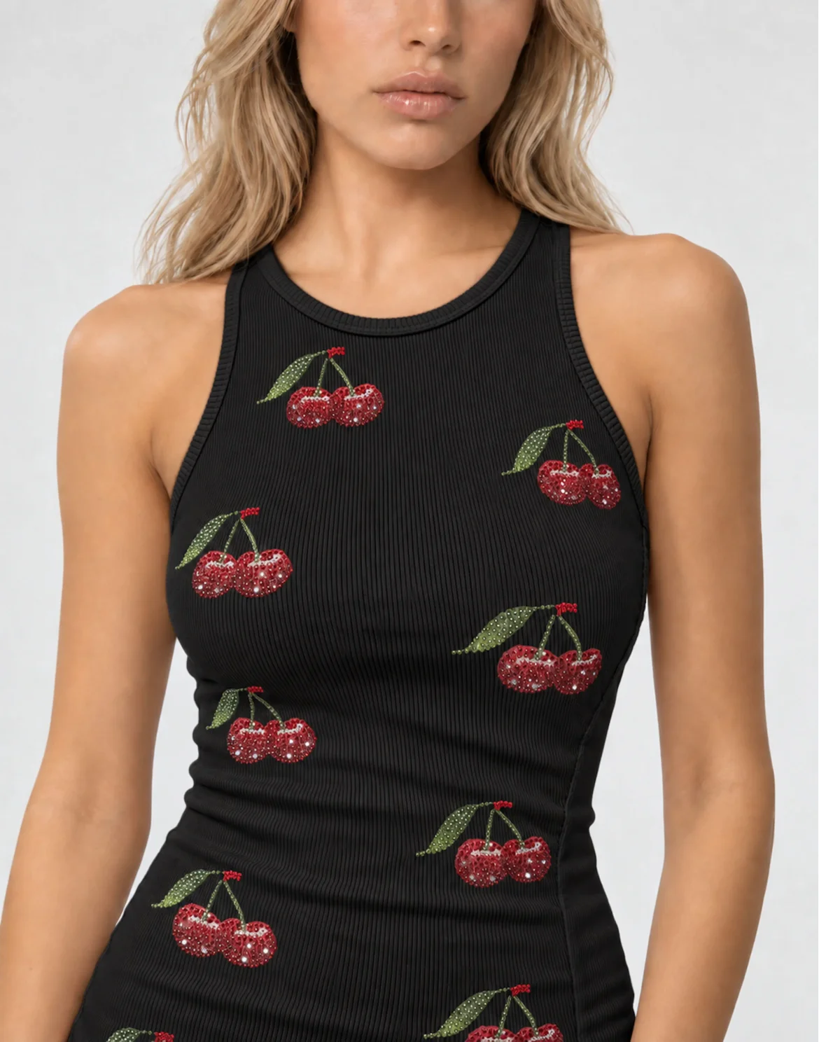 Cherries Rib Mini Dress, цвет: Черный