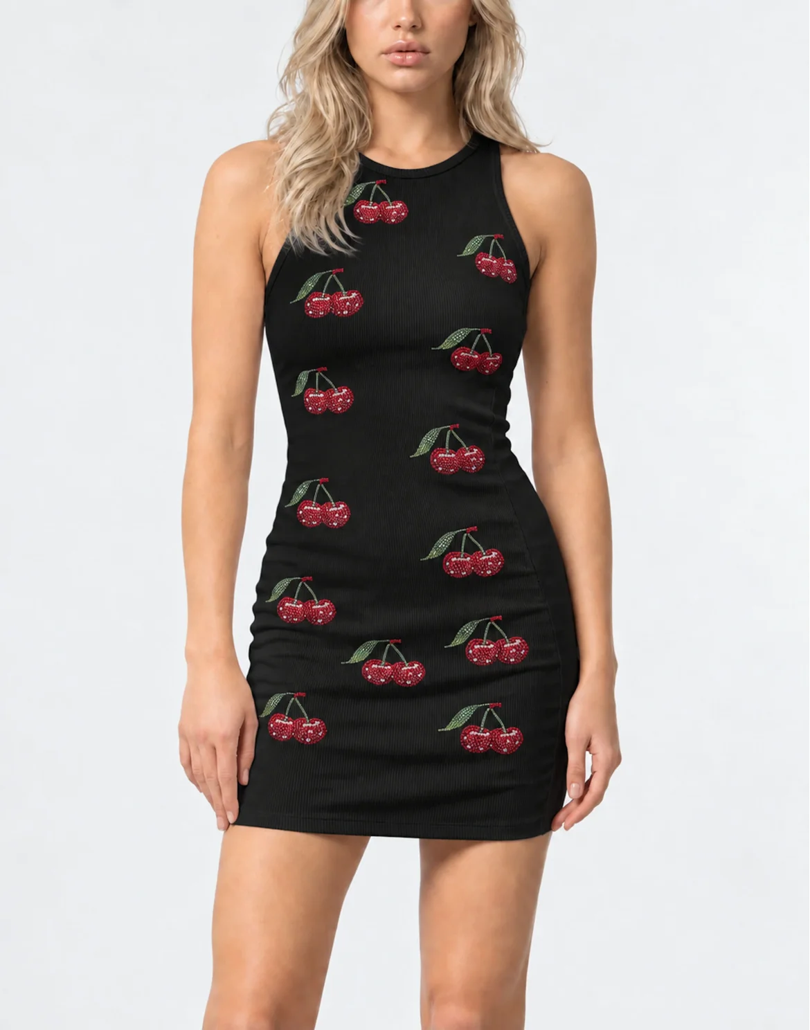 Cherries Rib Mini Dress, цвет: Черный