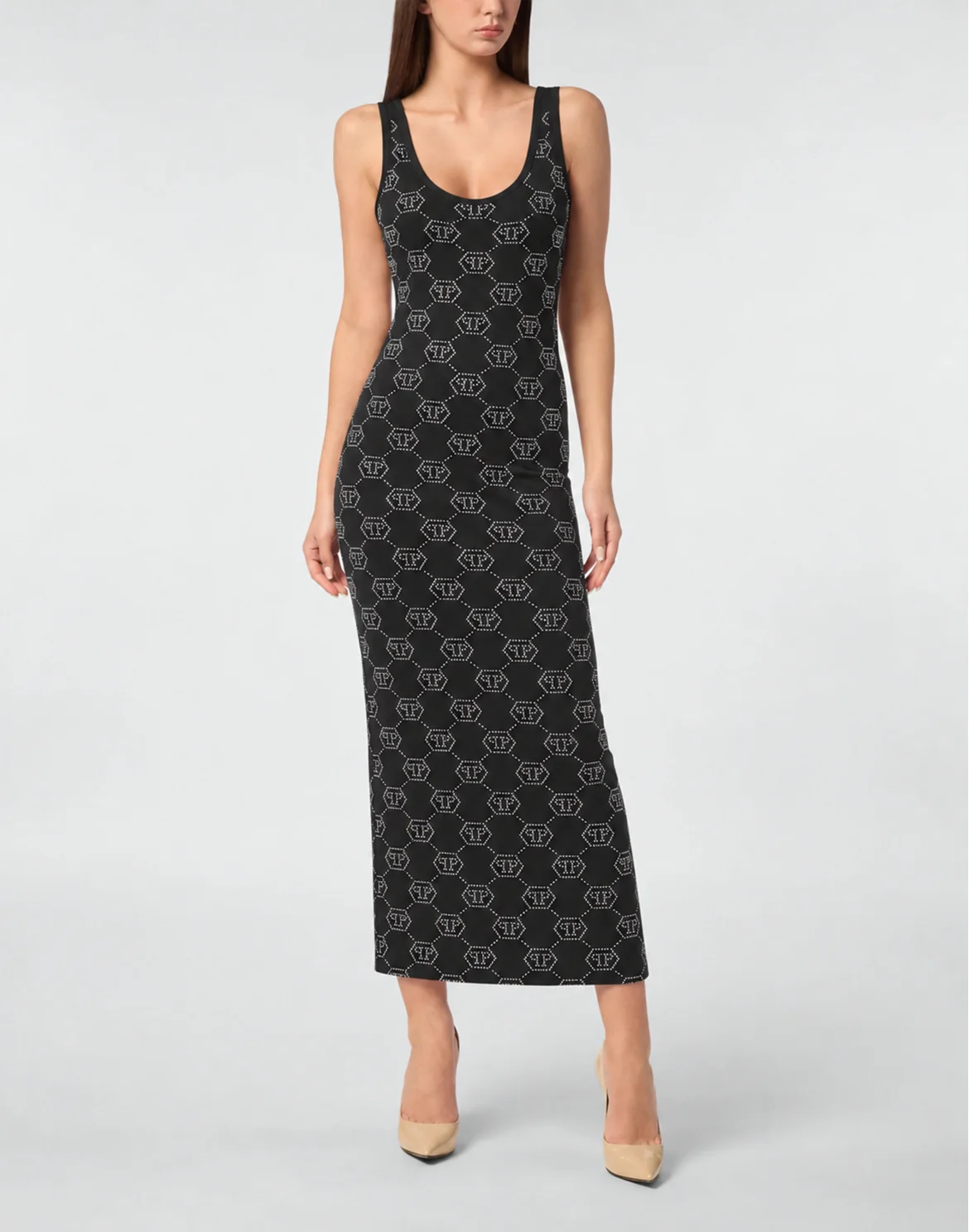 Monogram Strass Long Dress, цвет: Черный