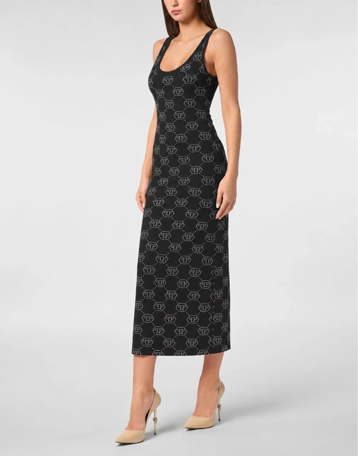 Monogram Strass Long Dress, цвет: Черный