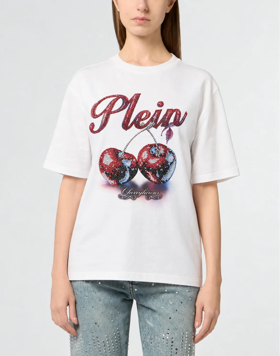 Cherries Strass Man Fit Roundneck T-Shirt SS, цвет: Белый