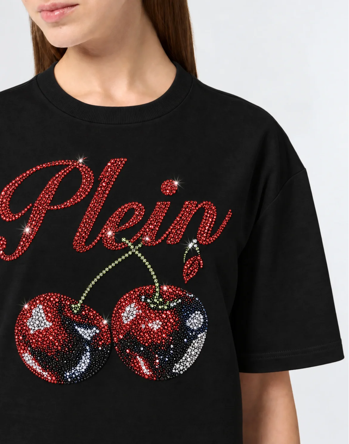 Cherries Strass Man Fit Roundneck T-Shirt SS, цвет: Черный