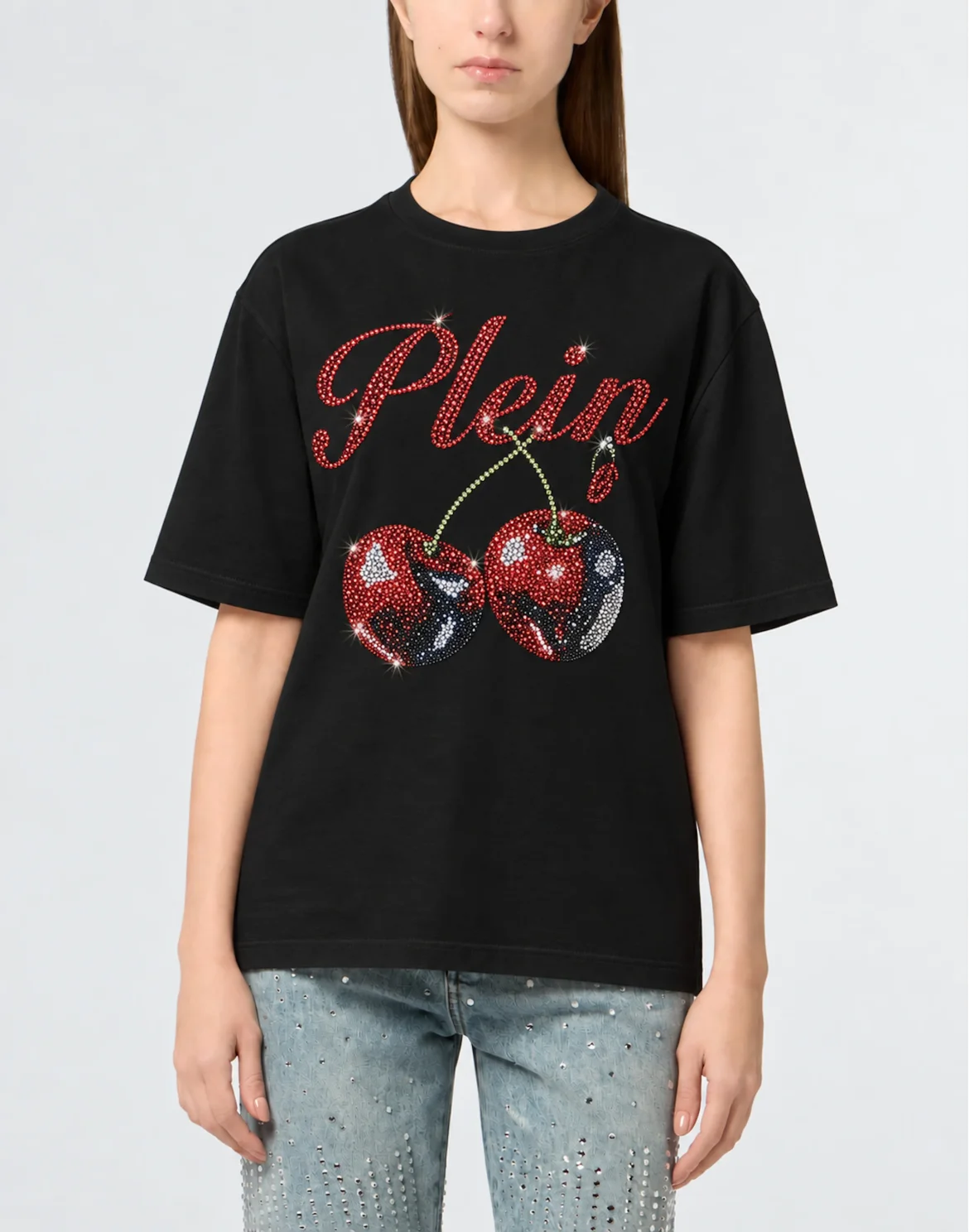 Cherries Strass Man Fit Roundneck T-Shirt SS, цвет: Черный