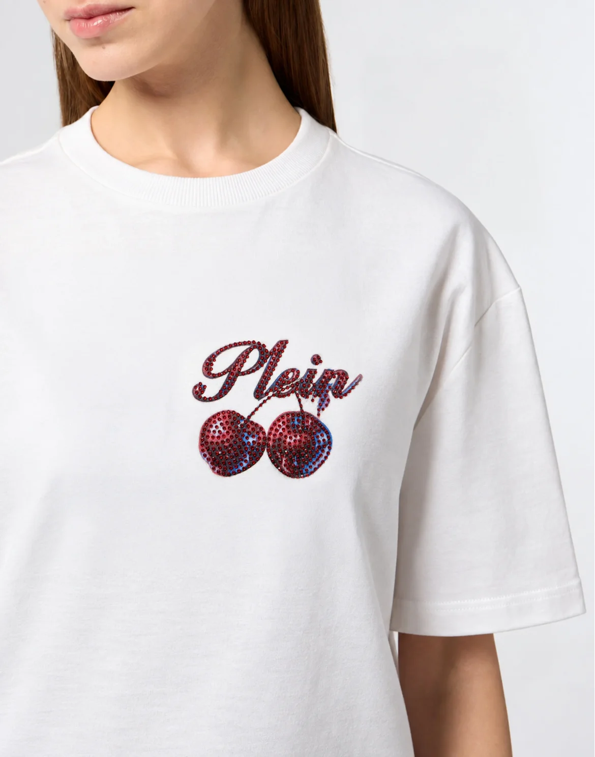 Small Cherries Strass Man Fit Roundneck T-Shirt SS, цвет: Белый