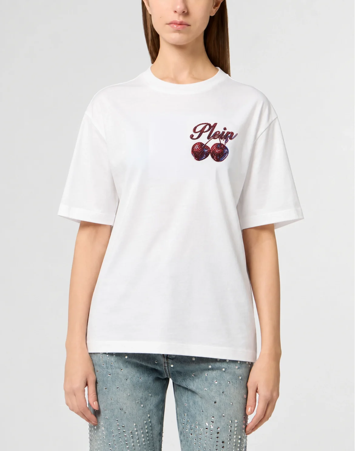 Small Cherries Strass Man Fit Roundneck T-Shirt SS, цвет: Белый
