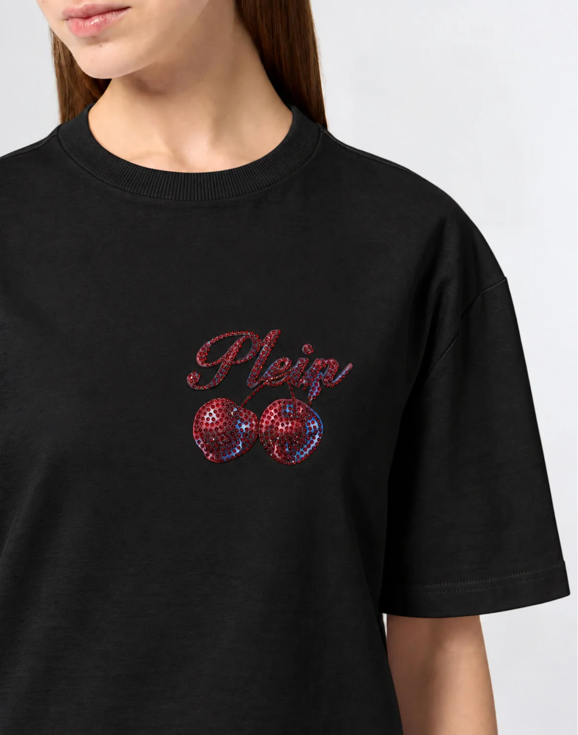 Small Cherries Strass Man Fit Roundneck T-Shirt SS, цвет: Черный