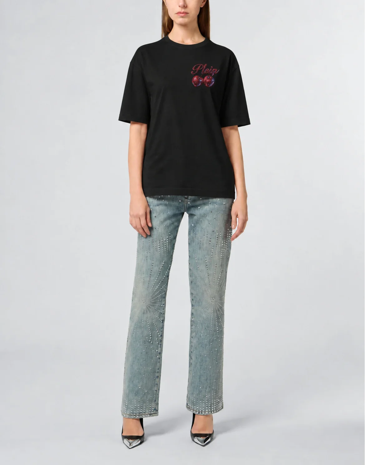 Small Cherries Strass Man Fit Roundneck T-Shirt SS, цвет: Черный