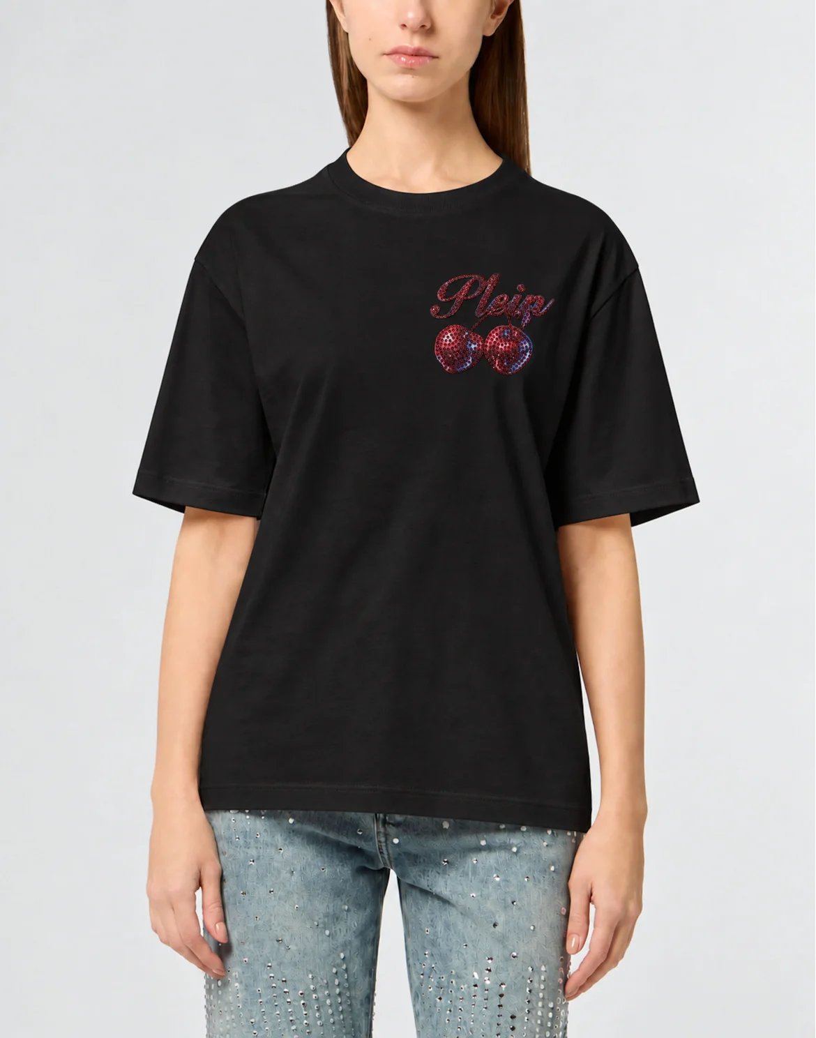 Small Cherries Strass Man Fit Roundneck T-Shirt SS, цвет: Черный