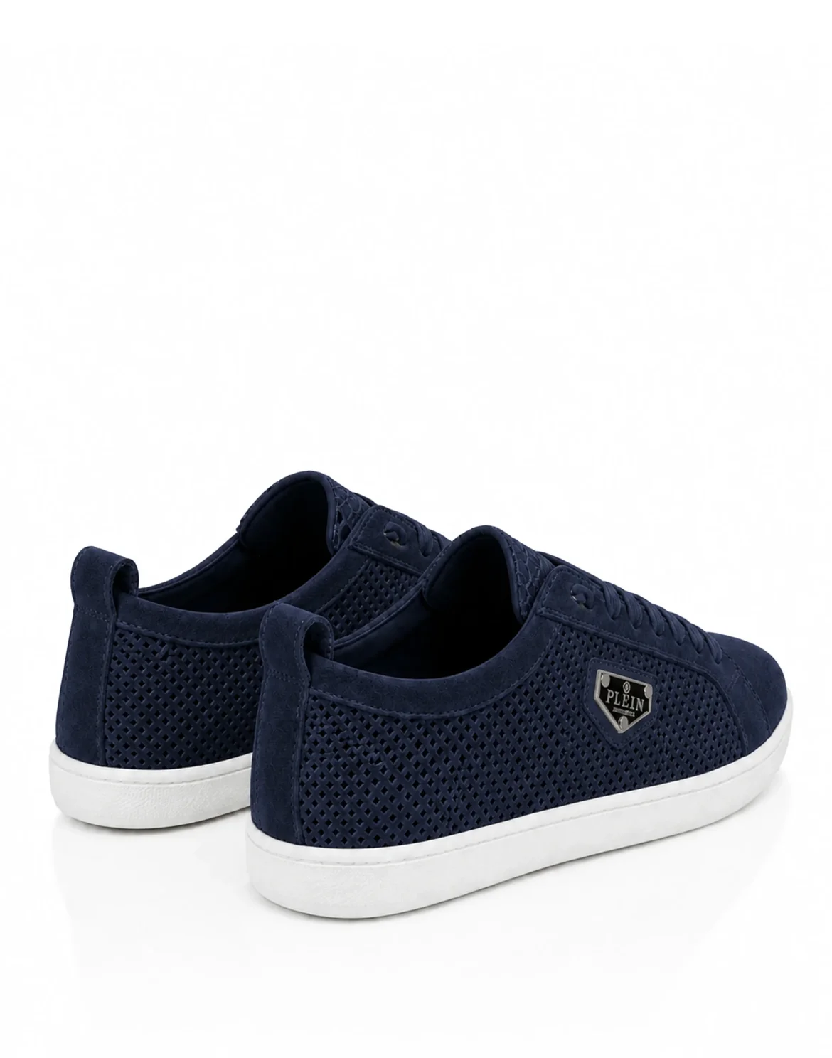 Perforated Suede Low-Top Sneakers, цвет: Синий