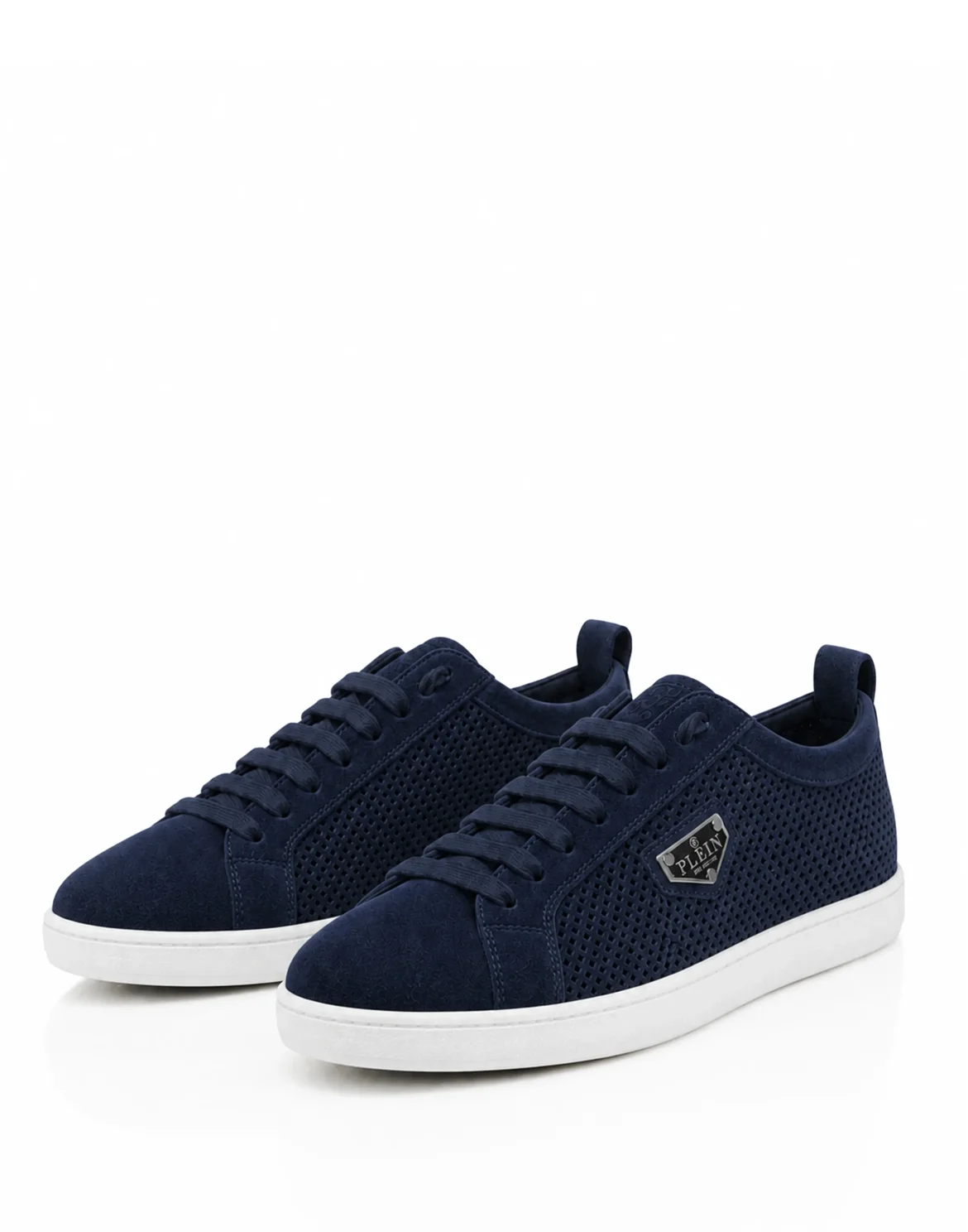 Perforated Suede Low-Top Sneakers, цвет: Синий