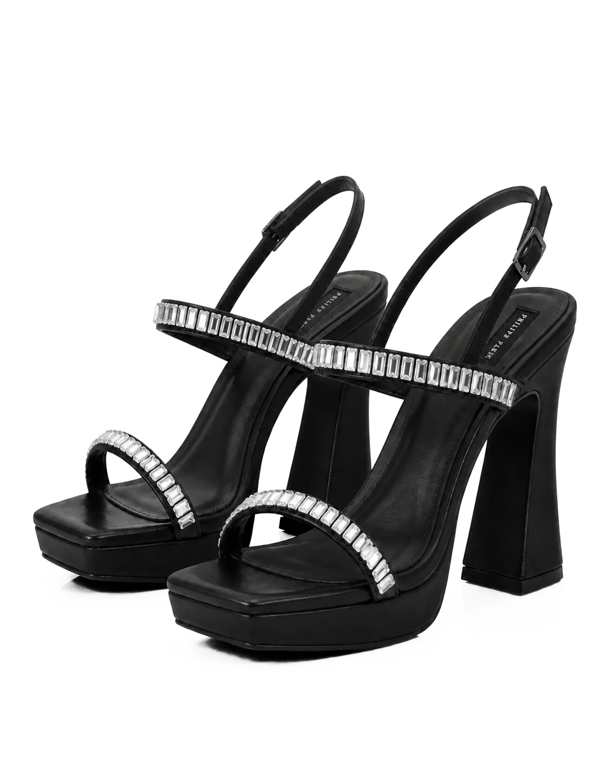 Nappa High Heels Sandals Crystal Castons, цвет: Черный