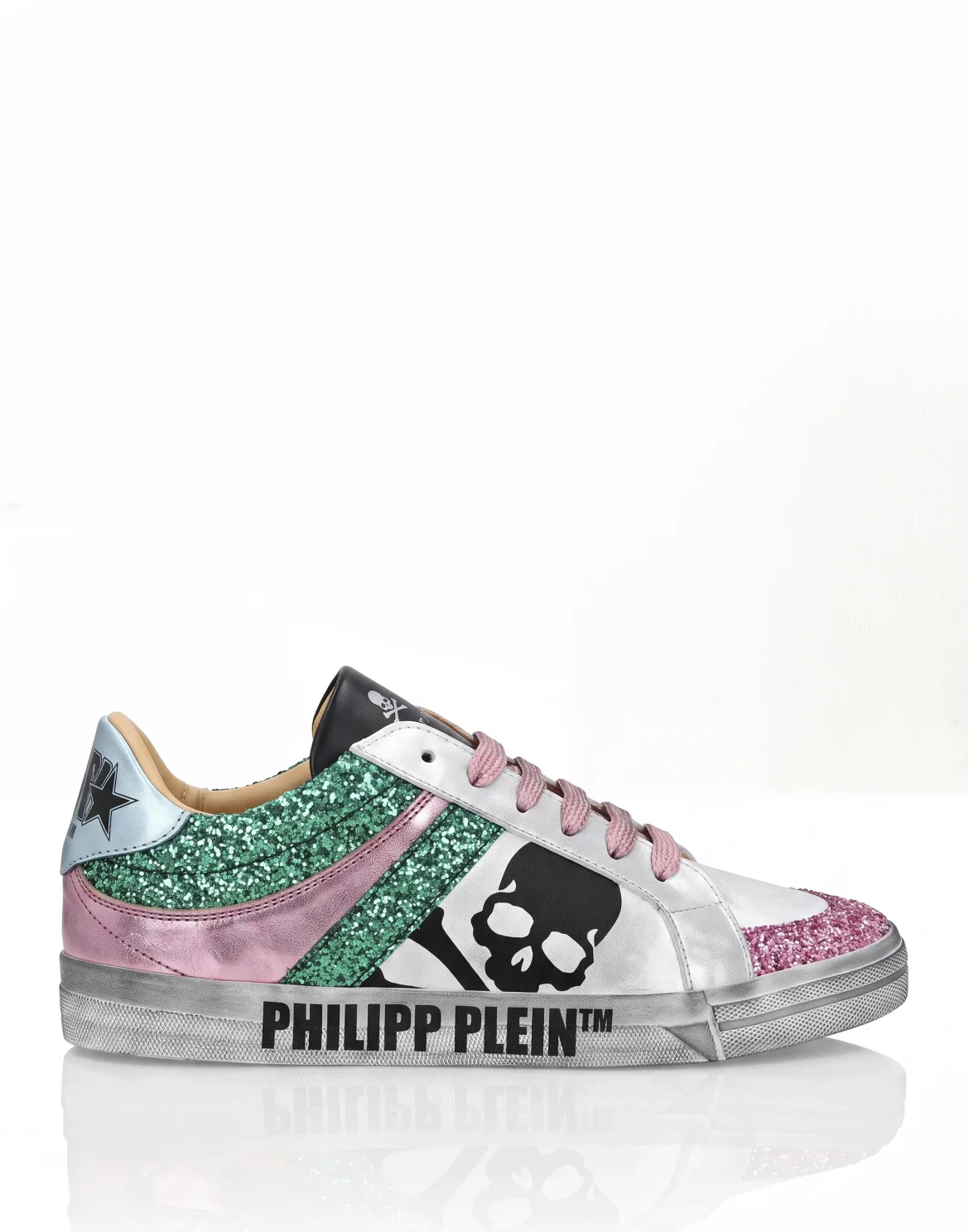 Nappa Leather Lo-Top Sneakers Glitter Skull, цвет: Розовый