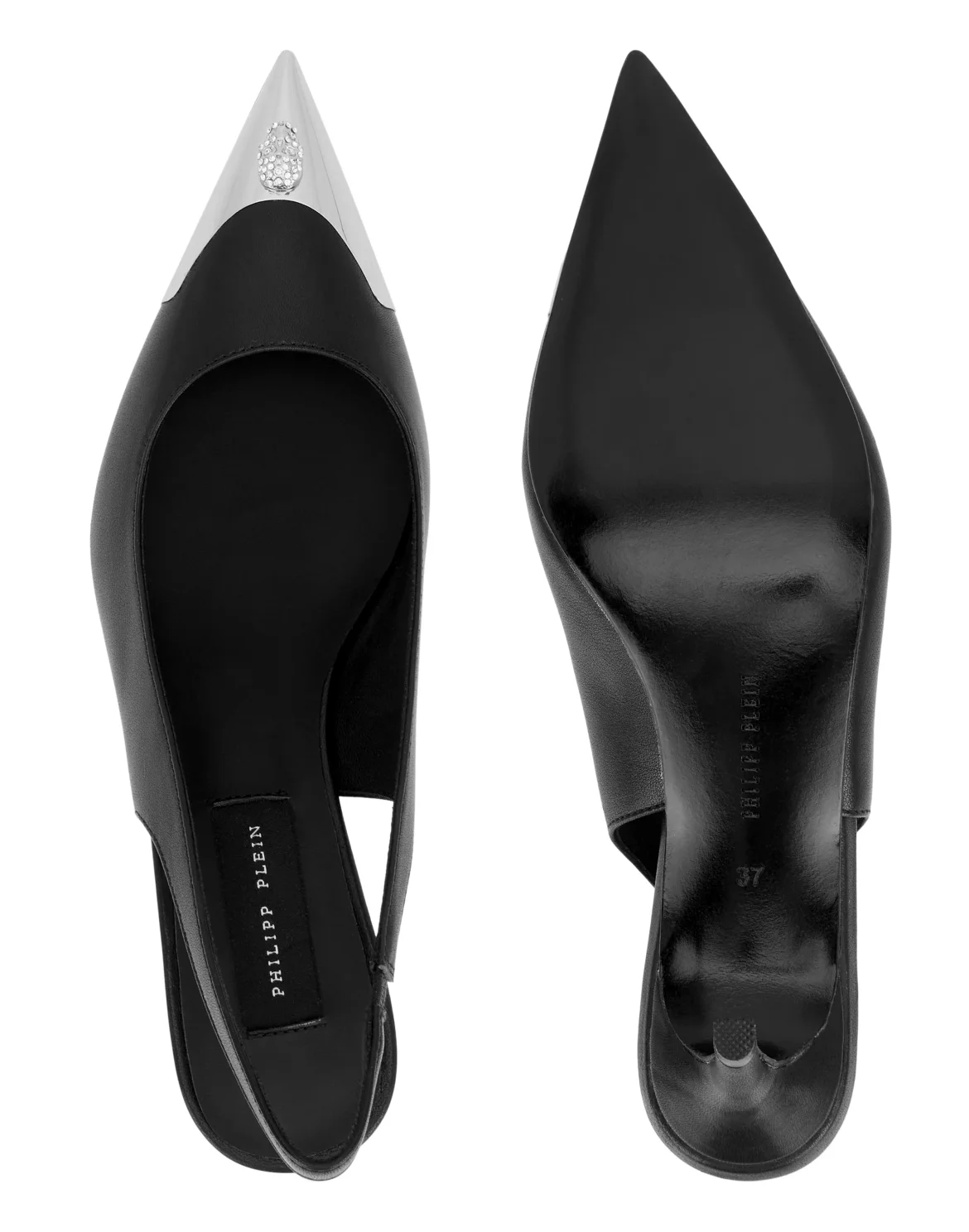 Leather Slingback Shoes Skull Toe, цвет: Черный