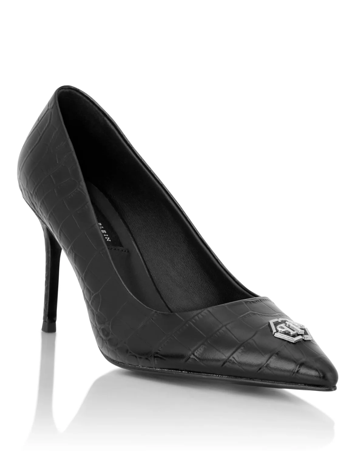 Leather Decollete Pump H85 Cocco Print Hexagon, цвет: Черный