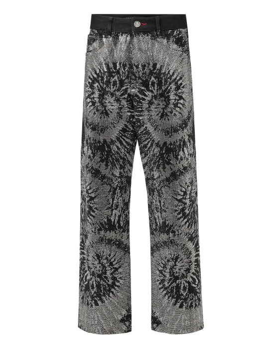 Denim High Rise Fit Black+White Stones Tiedye Tie dye