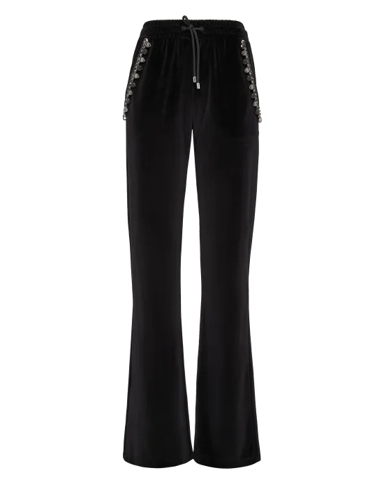 Velvet Jogging Trousers Crystal Chain
