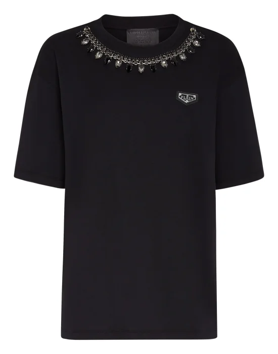 T-shirt Round Neck SS Crystal Chain