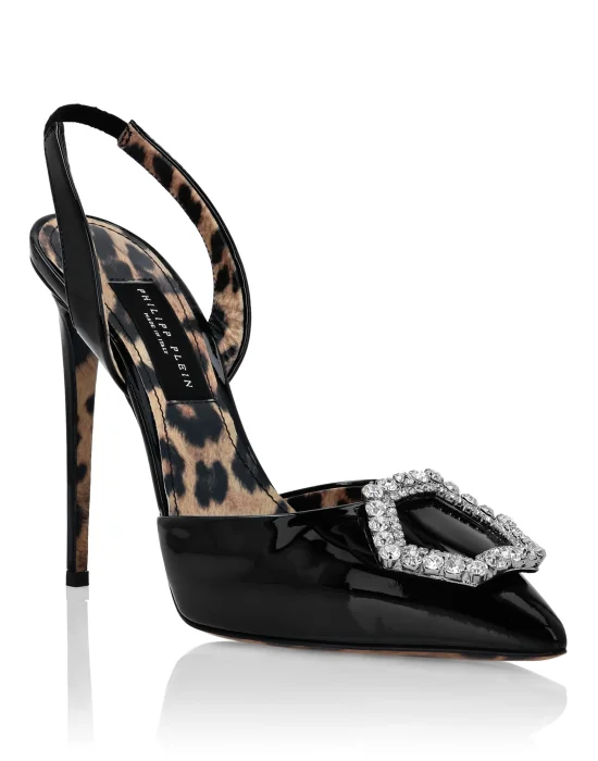 Patent Leather Decollete slingback Hi-Heels Crystal Hexagon