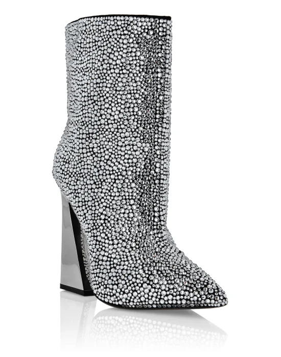 Leather Boots High Heels Mid Stones