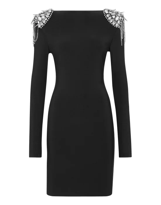 Draped Mini Dress with Crystals