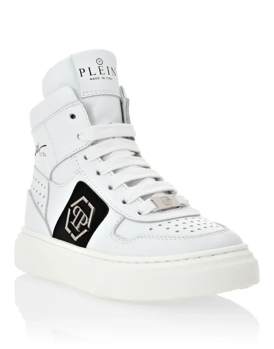 LEATHER HI-TOP SNEAKERS HEXAGON AND LIMITED EDITION PRINT