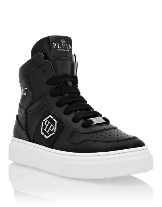 LEATHER HI-TOP SNEAKERS HEXAGON AND LIMITED EDITION PRINT