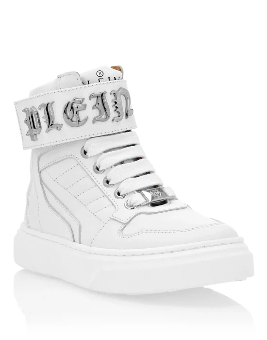 LEATHER HI-TOP SNEAKERS GOTHIC PLEIN