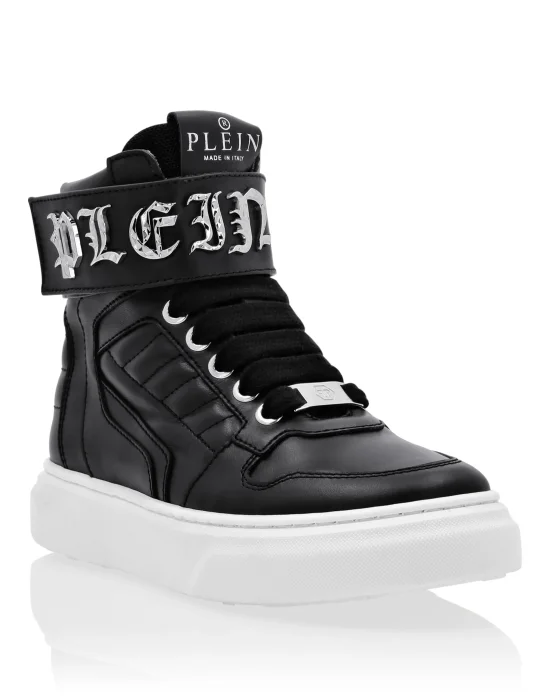 LEATHER HI-TOP SNEAKERS GOTHIC PLEIN