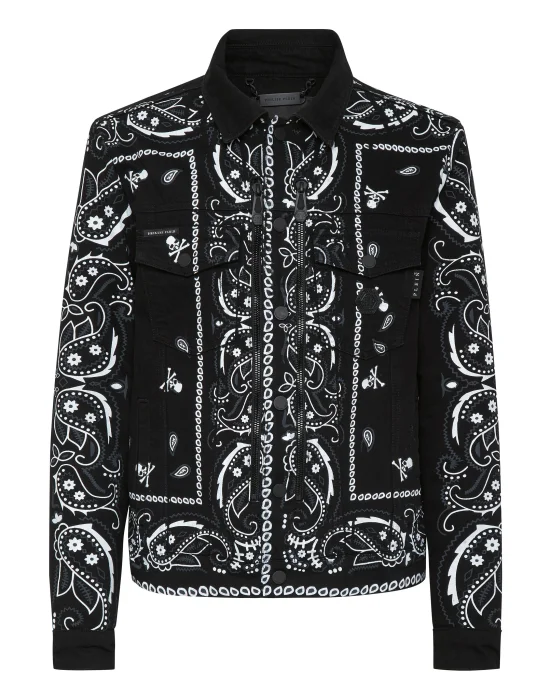 Embroidered Denim Jacket Paisley Bandana