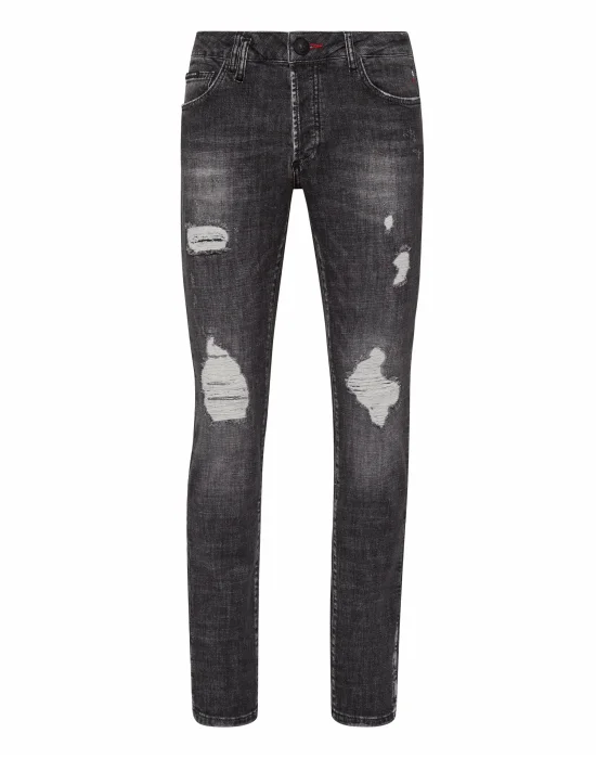 Embroidered Denim Trousers Super Straight Cut Skull