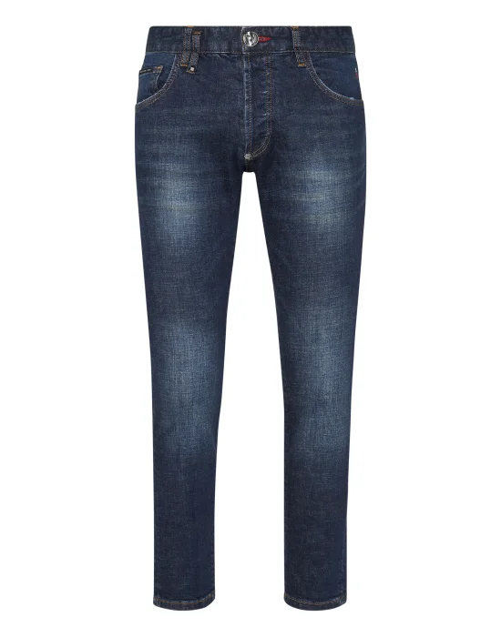 Embroidered Denim Trousers Skinny Fit Skull