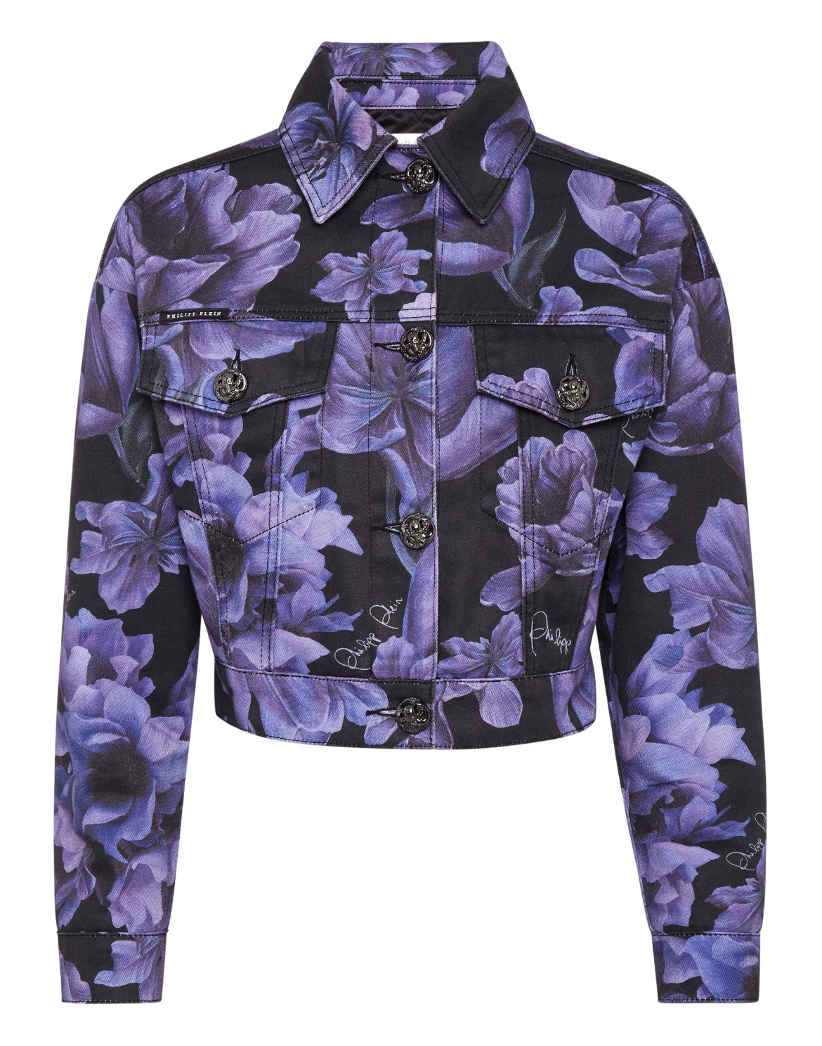 Cropped Denim Jacket Paisley Flowers, цвет: Черный
