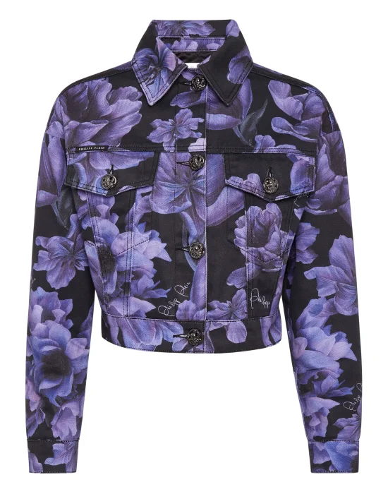 Cropped Denim Jacket Paisley Flowers