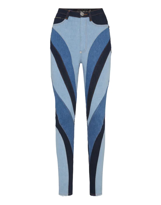 Denim Super High Waist Jeggings Patchwork