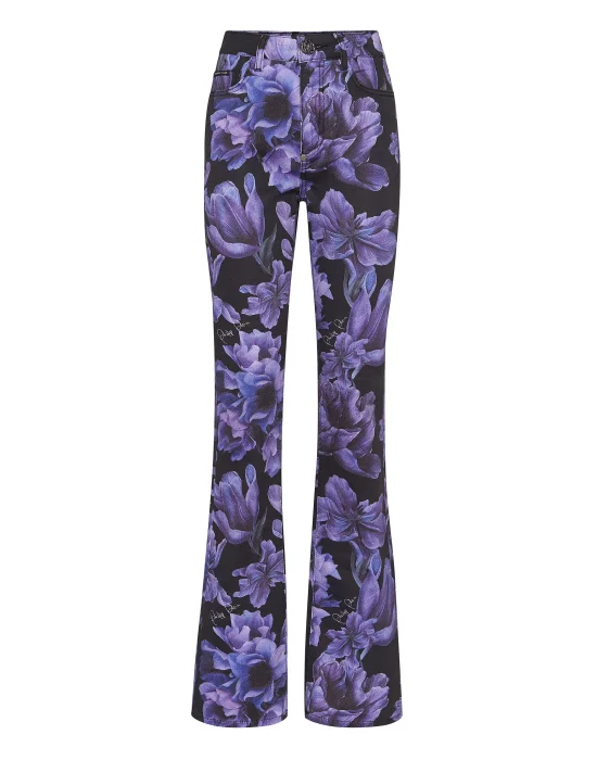 Denim Trousers  Flare Fit Flowers