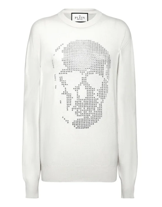 Cashmere Pullover Round Neck LS Crystal Skull