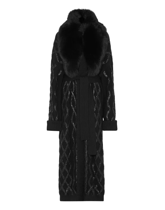 Wool & Fur Cardigan Long Skull&Bones
