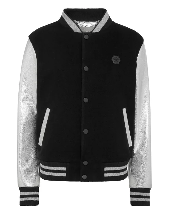 Wool College Bomber with Leather Arms