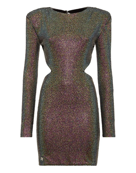 Padded Shoulder Mini Dress Stones