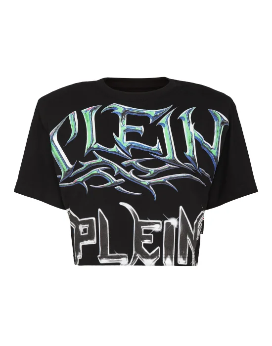Padded Shoulder Cropped Top Lettering