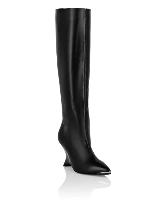 Patent Leather High Wedges Boots