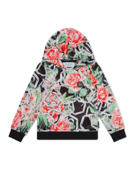 Chenille Hoodie Sweatshirt Roses