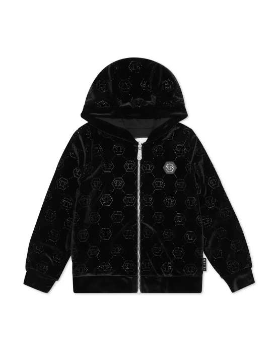 Chenille Hoodie Sweatjacket Strass Monogram