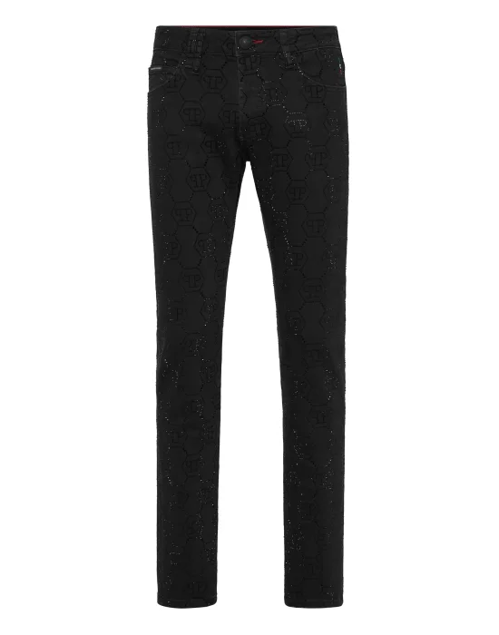 Strass Denim Super Straight Cut Trousers Monogram
