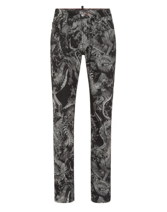 Denim Super Straight Cut Trousers Dragon Skull