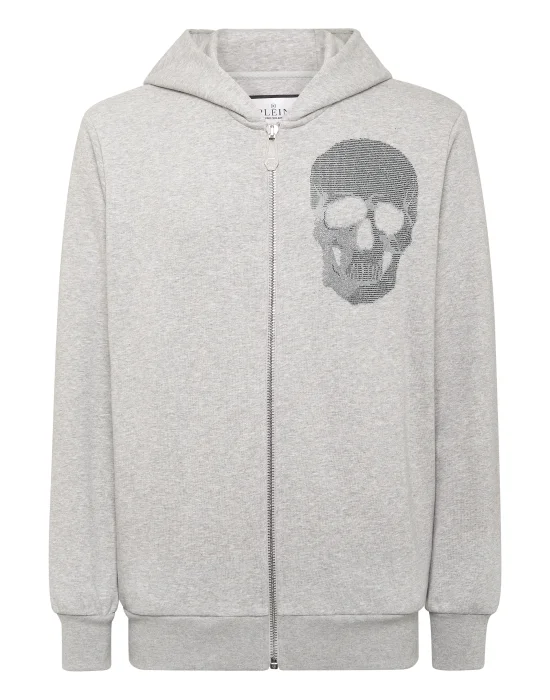 Zipped Hoodie Sweatshirt Skull strass