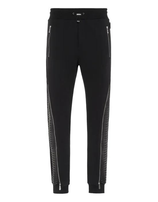 Jogging Trousers With Leather And Nylon Inserts